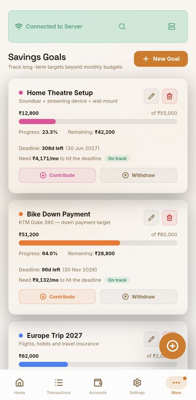 Savings goals with progress tracking