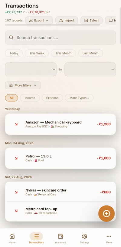 Transaction list